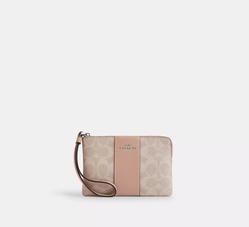 C.O.A.C.H Corner Zip Wristlet In Signature Canvas With Stripe