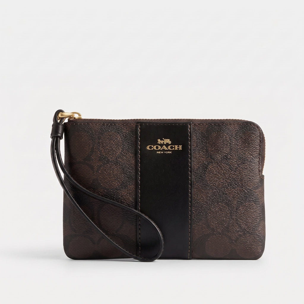 C.O.A.C.H Corner Zip Wristlet In Signature Canvas With Stripe