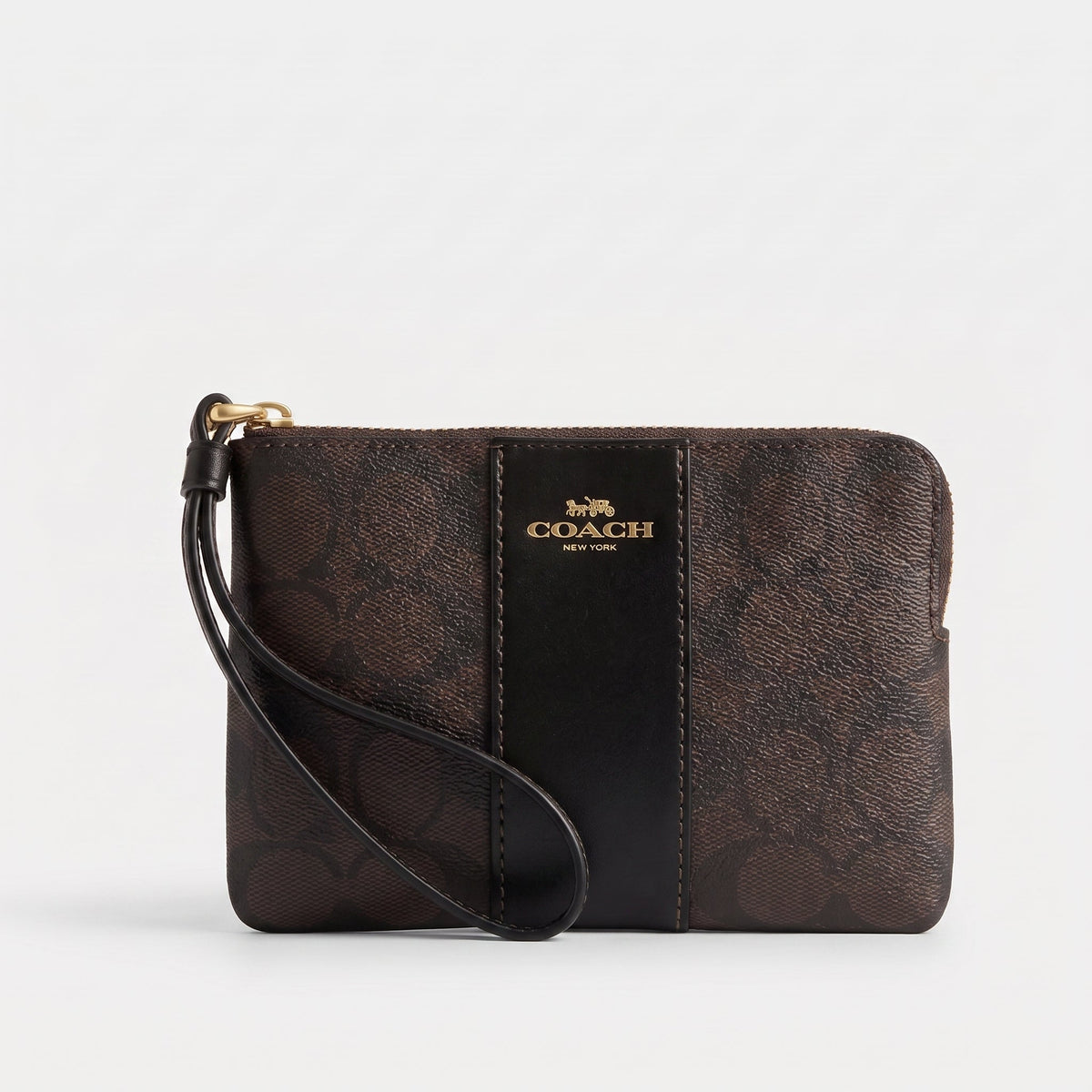 C.O.A.C.H Corner Zip Wristlet In Signature Canvas With Stripe